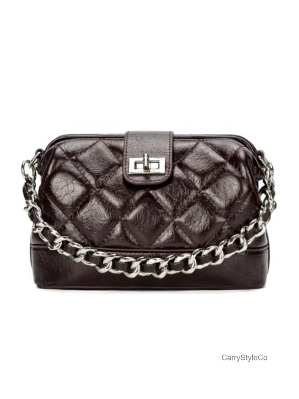Quilted Vegan Leather Mini Crossbody Purse Turn Lock Top Handle